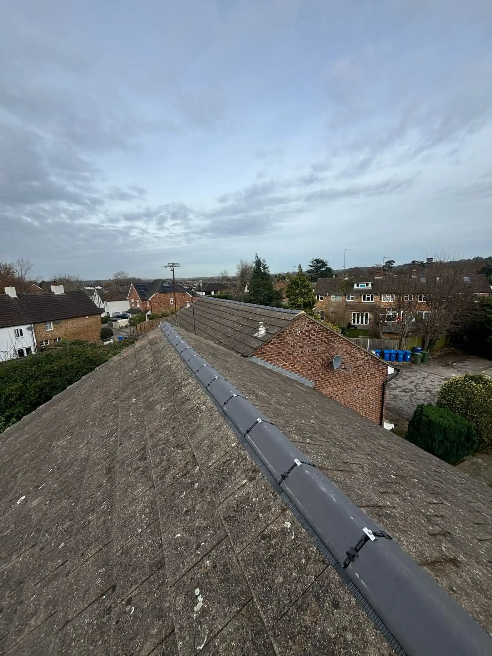 Heavy moss being removed by hand on a roof in Watford